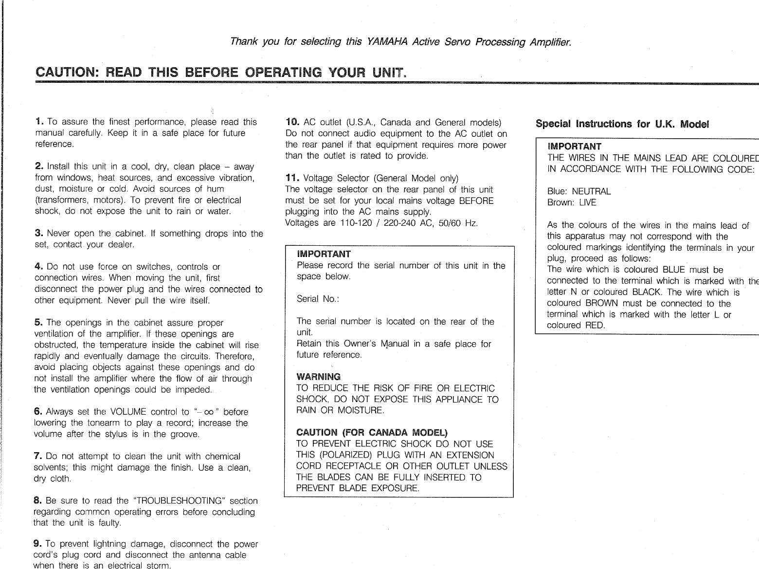 Page 2 of 12 - Yamaha .橡.ページ) AX-930 OWNER'S MANUAL