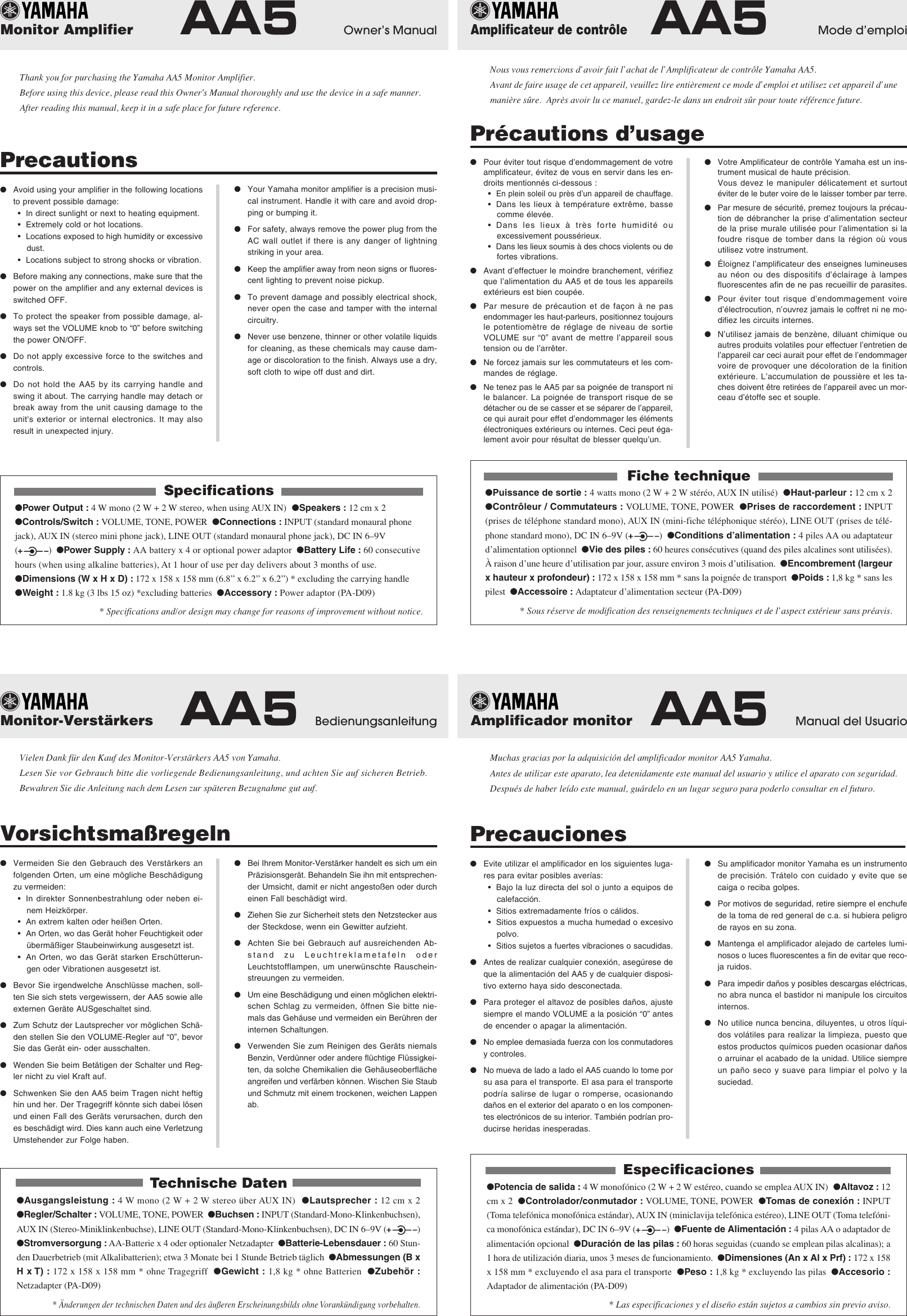 Page 1 of 4 - Yamaha Aa5-Owners-Manual  Yamaha-aa5-owners-manual