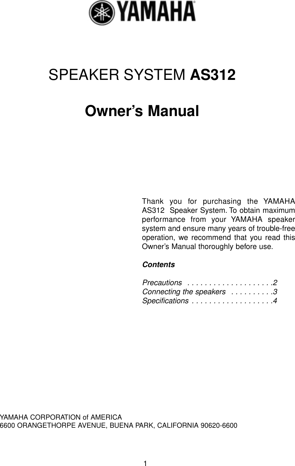 Page 1 of 4 - Yamaha As312-Users-Manual  Yamaha-as312-users-manual