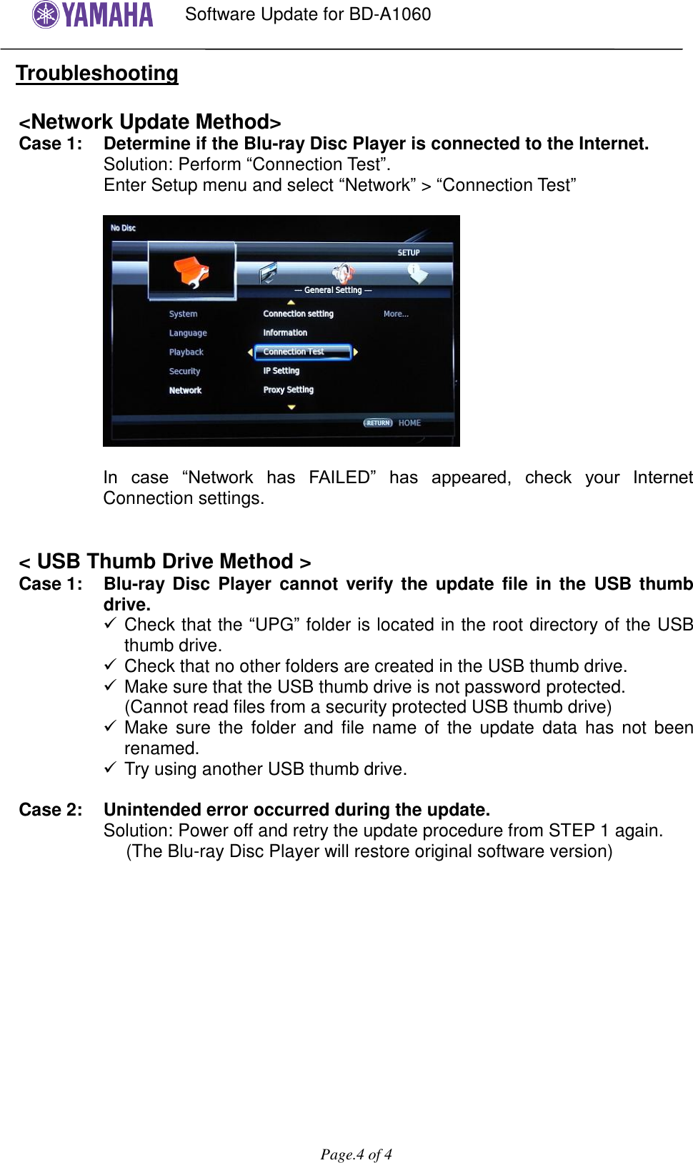 Page 4 of 4 - Yamaha User Firmware Update Procedure BD-A1060 Software Installation Manual