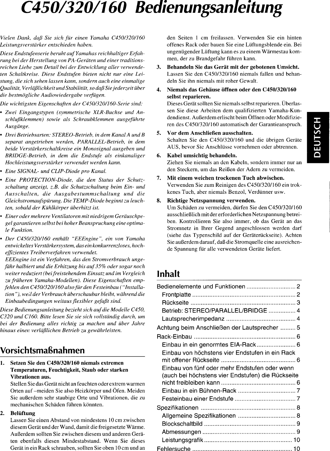 Page 2 of 11 - Yamaha  C450 C320 C160 Owner's Manual C450G