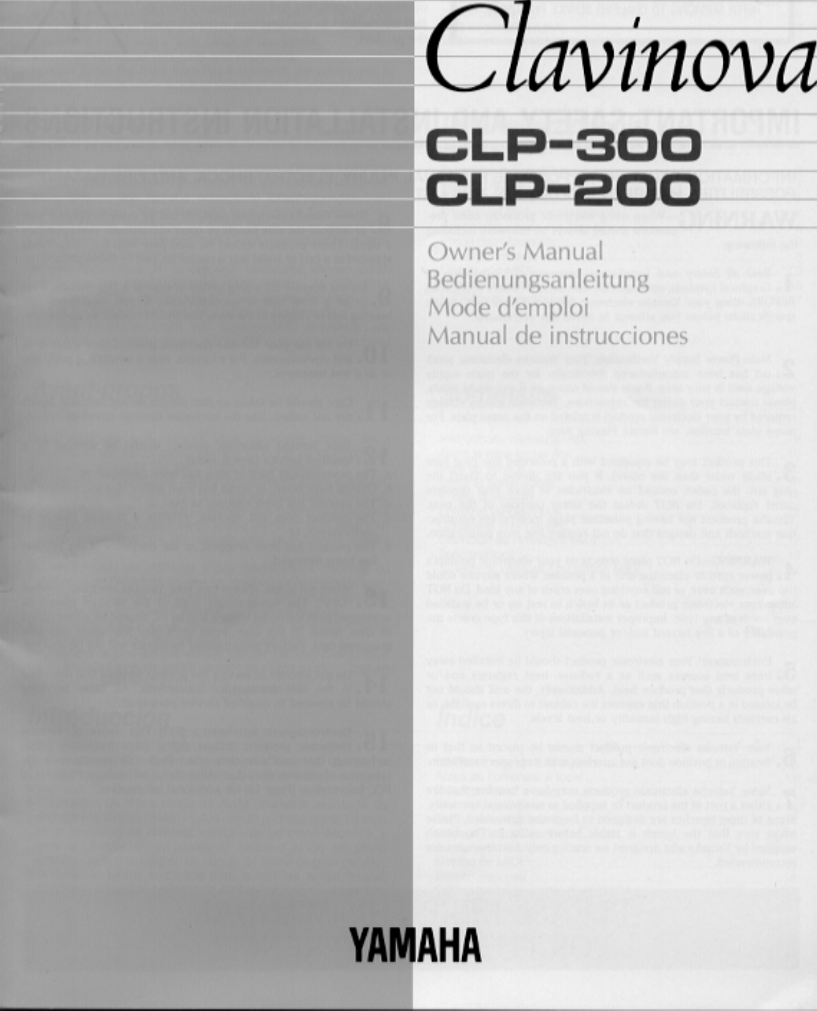 Page 1 of 11 - Yamaha  CLP-300/CLP-200 Owner's Manual (Image) CLP300S