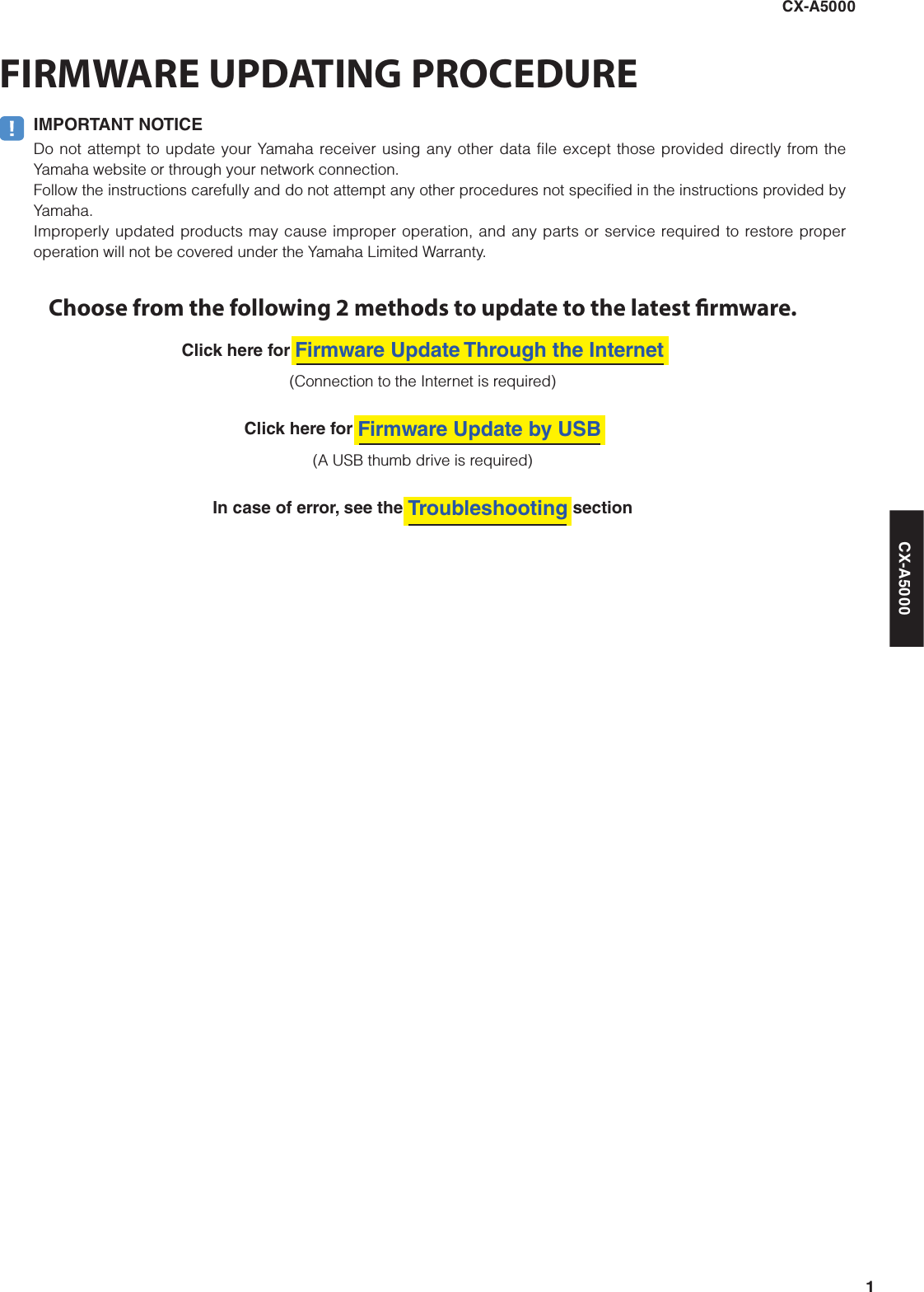 Page 1 of 6 - Yamaha CX-A5000 Firmware Update Installation_Manual CXA5000