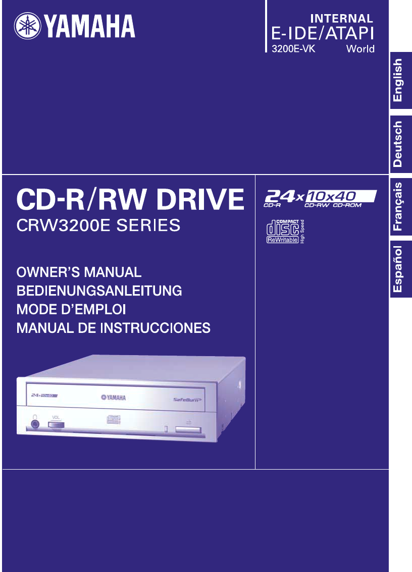 Yamaha Cd Recordable Rewritable Drive Crw30 Owners Manual Crw30e Vk