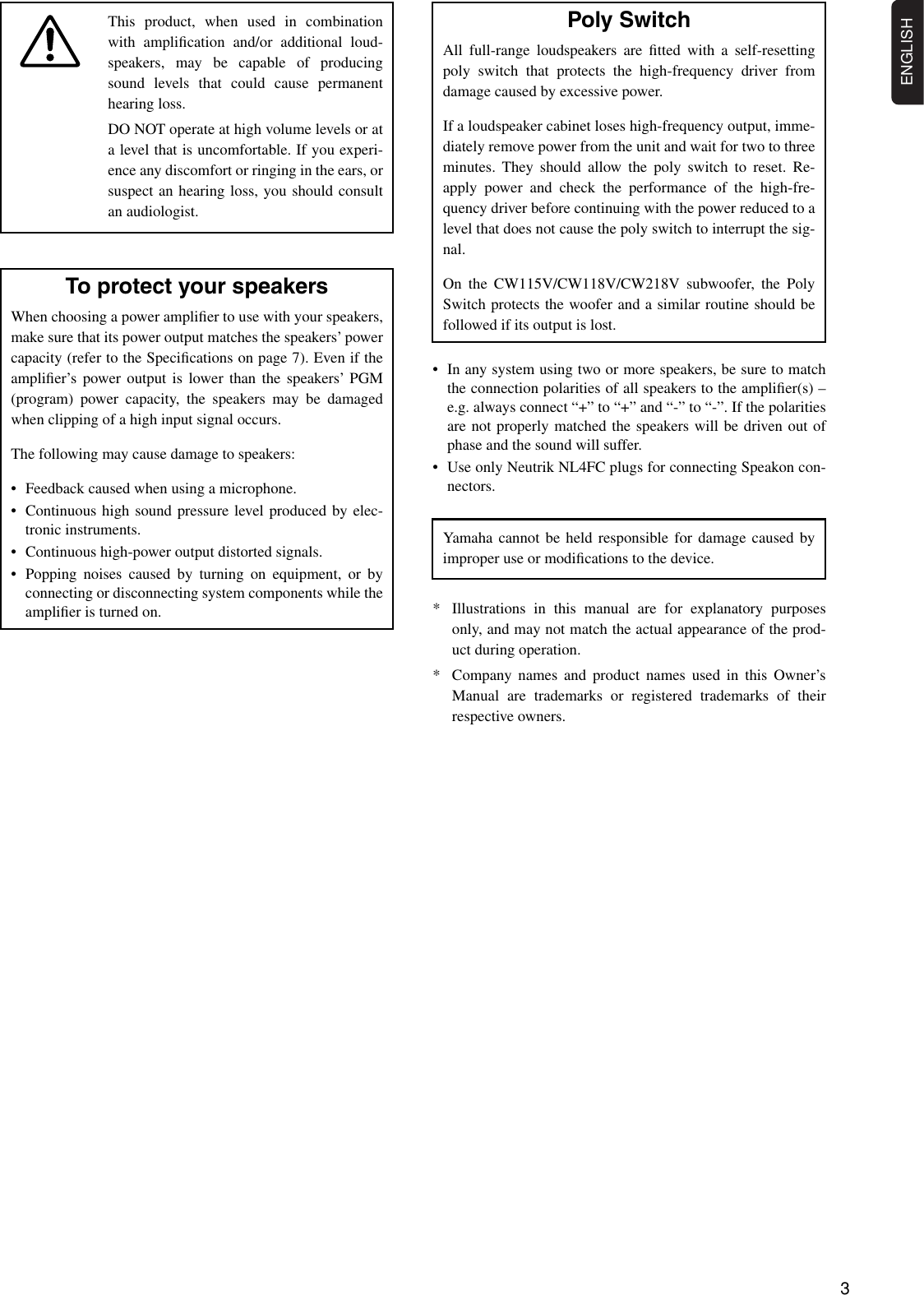 Page 3 of 11 - Yamaha Club-Series-Vc-Owners-Manual C112V/C115V/C215V/CM10V/CM12V/CM15V/C112VA/C115VA/CW115V/Cw118V/CW218V Owner's Manual  Yamaha-club-series-vc-owners-manual