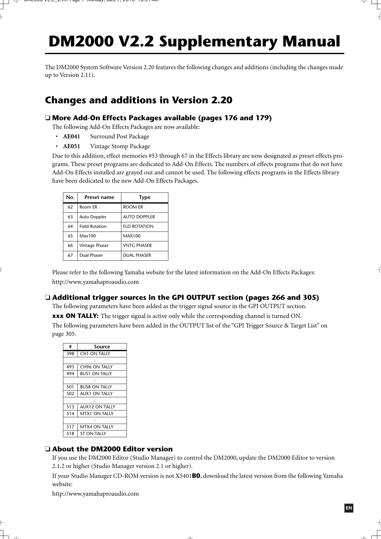 Page 1 of 8 - Yamaha Dm2000-Version-2-V2-2-Supplementary-Manual DM2000 V2.2 Supplementary Manual  Yamaha-dm2000-version-2-v2-2-supplementary-manual