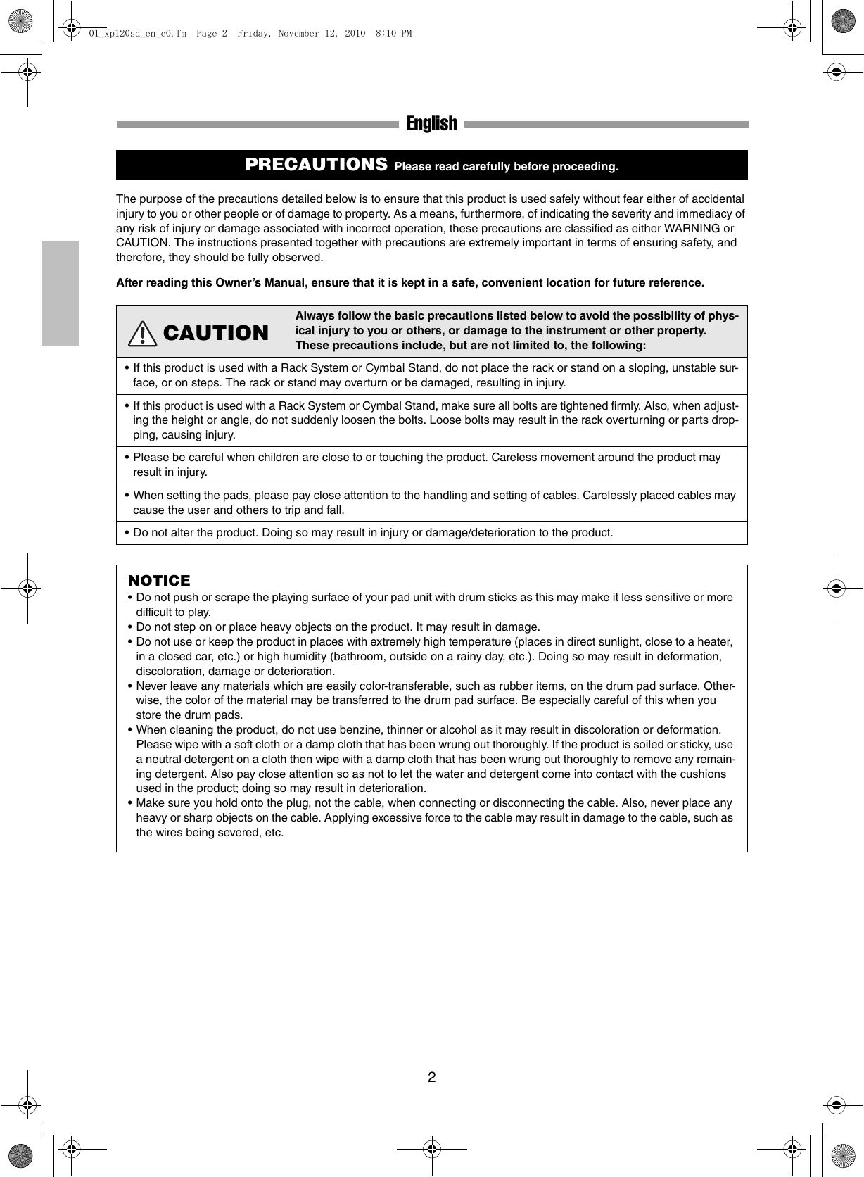 Page 2 of 9 - Yamaha Dtx-Xp100Sd-Users-Manual XP100T/100SD/120T/120SD Owner's Manual  Yamaha-dtx-xp100sd-users-manual