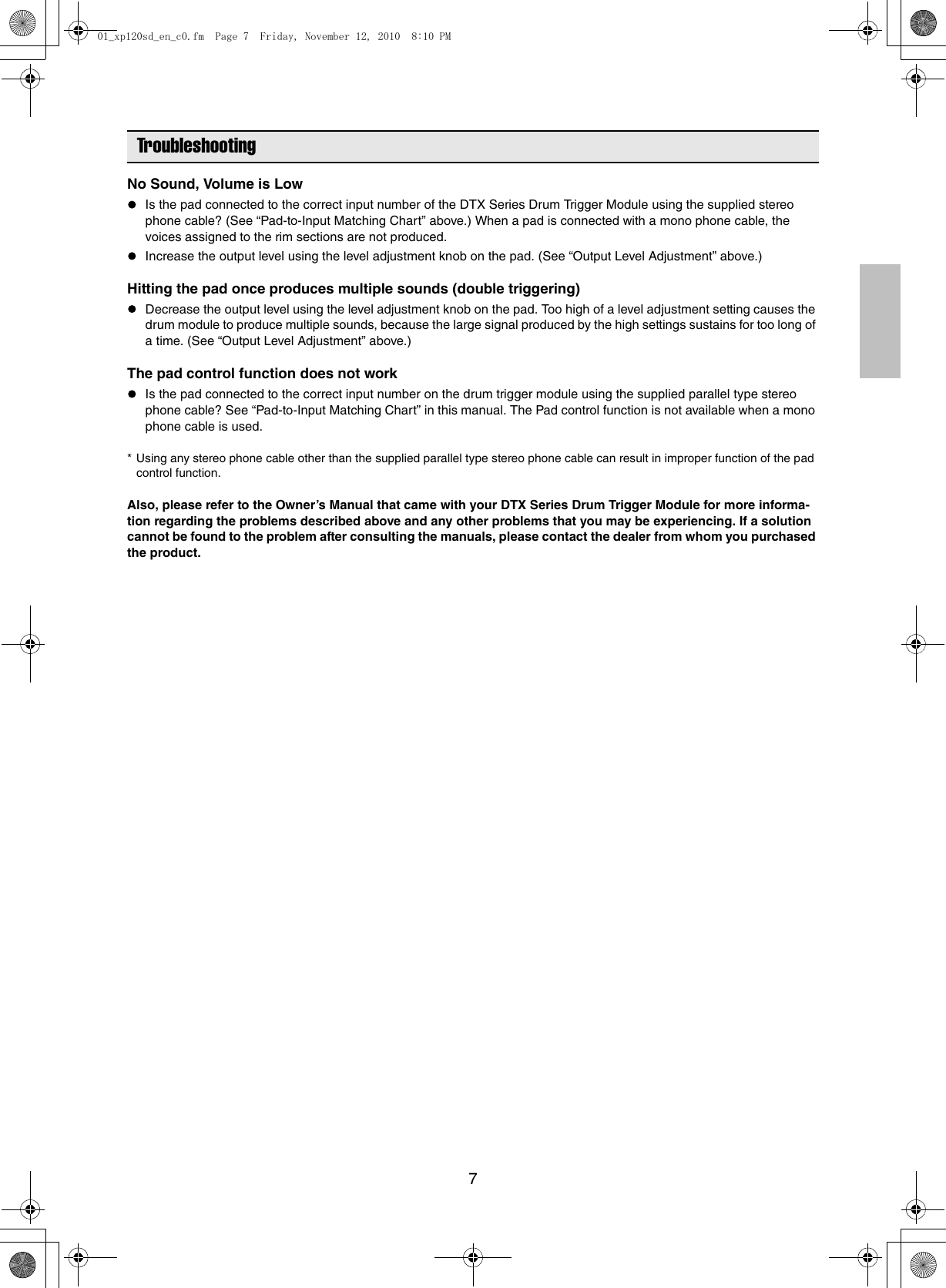 Page 7 of 9 - Yamaha Dtx-Xp100Sd-Users-Manual XP100T/100SD/120T/120SD Owner's Manual  Yamaha-dtx-xp100sd-users-manual