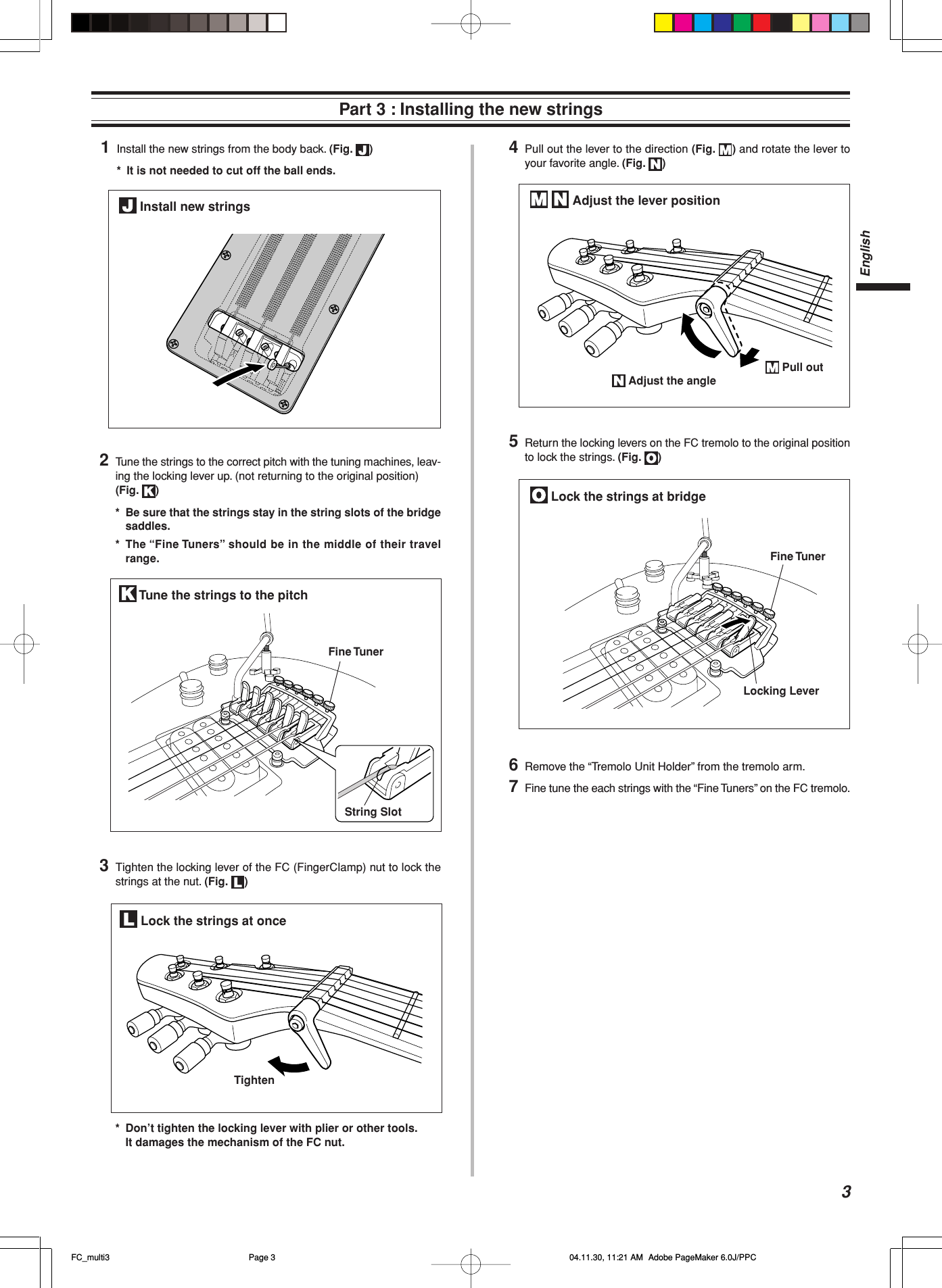 Page 3 of 4 - Yamaha  Finger Clamp Tremolo System Owner's Manual QC88670 EN