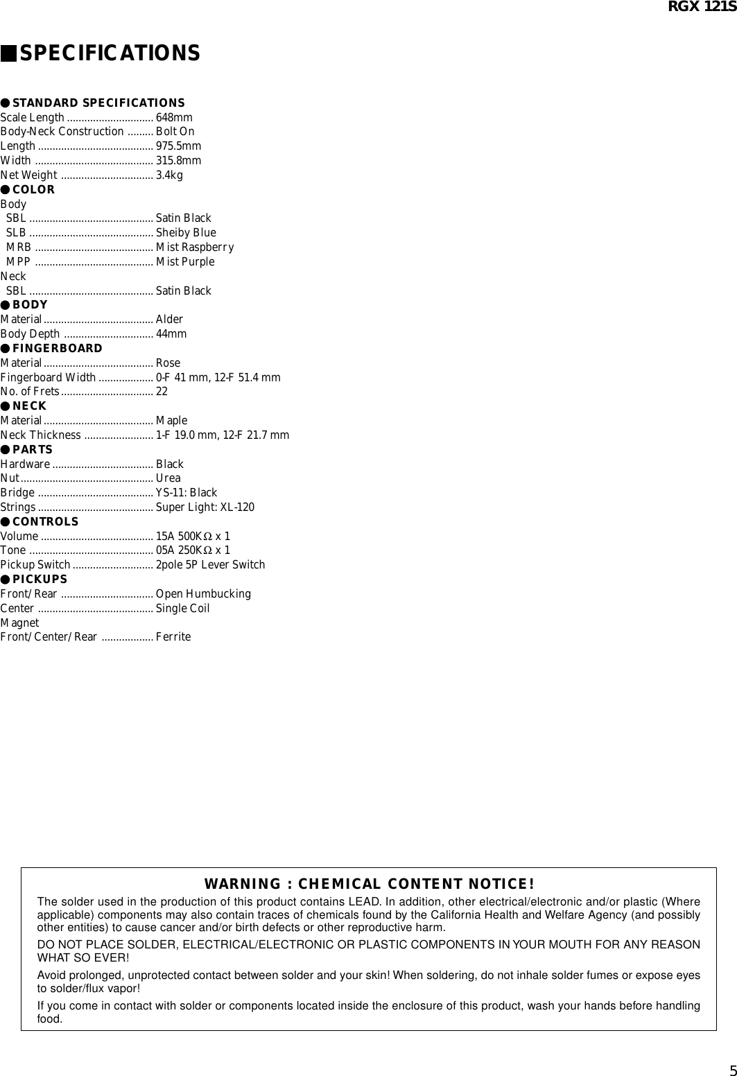 Page 5 of 5 - Yamaha Guitar-Electric-Guitar-Users-Manual RGX 121S Yamaha-guitar-electric-guitar-users-manual