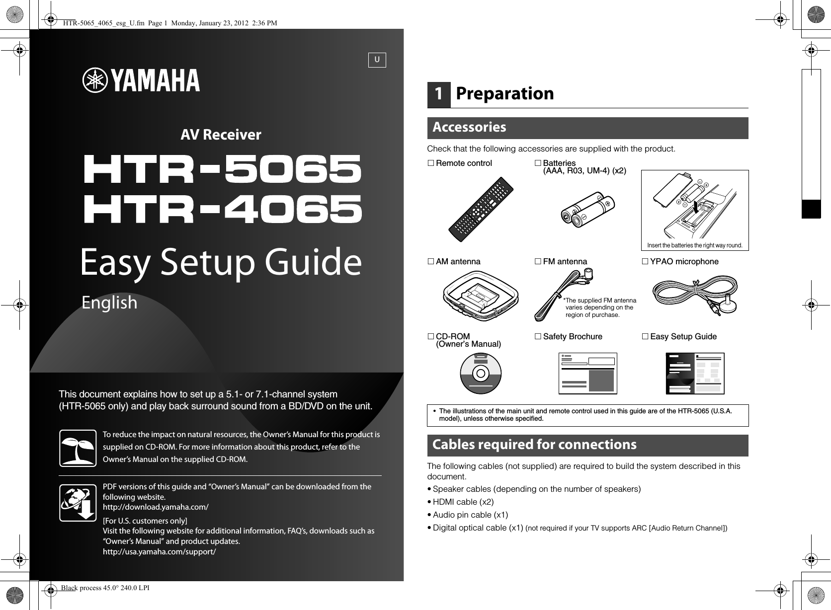 Page 1 of 8 - Yamaha HTR-5065/HTR-4065 Easy Setup Guide HTR-5065 4065 Esg U