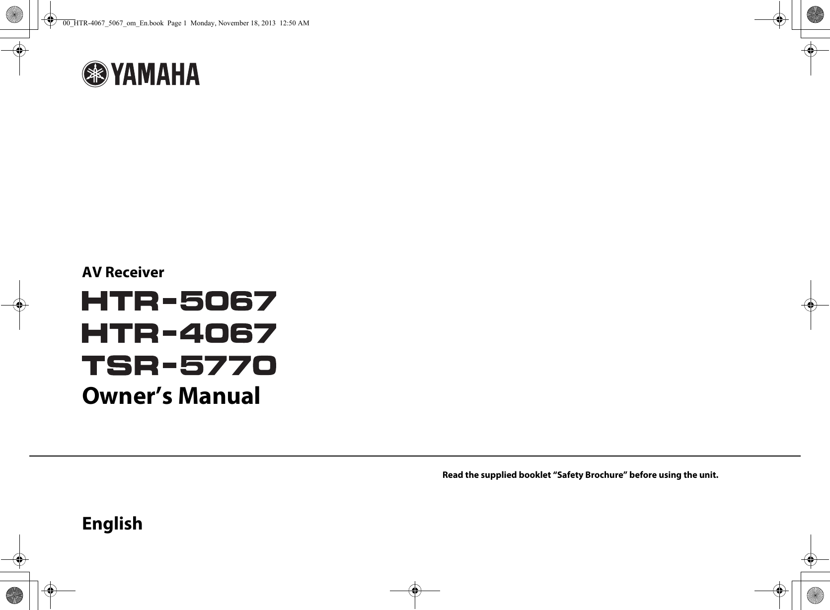 Yamaha HTR 5067/HTR 4067/TSR 5770 Owner's Manual 5067 4067 TRS Om URAGL En