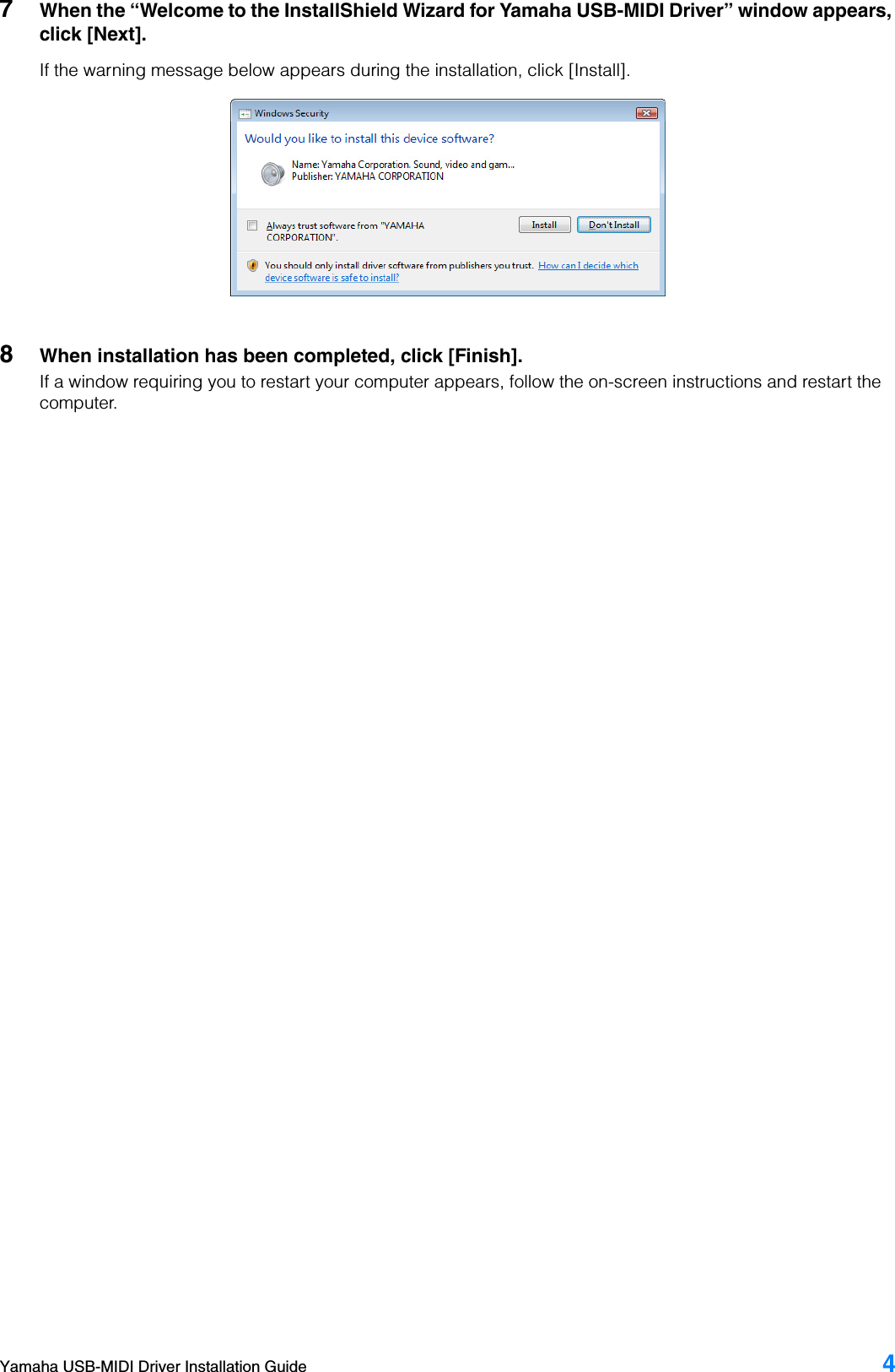Page 4 of 8 - Yamaha USB MIDI Driver Installation Guide USB-MIDI En