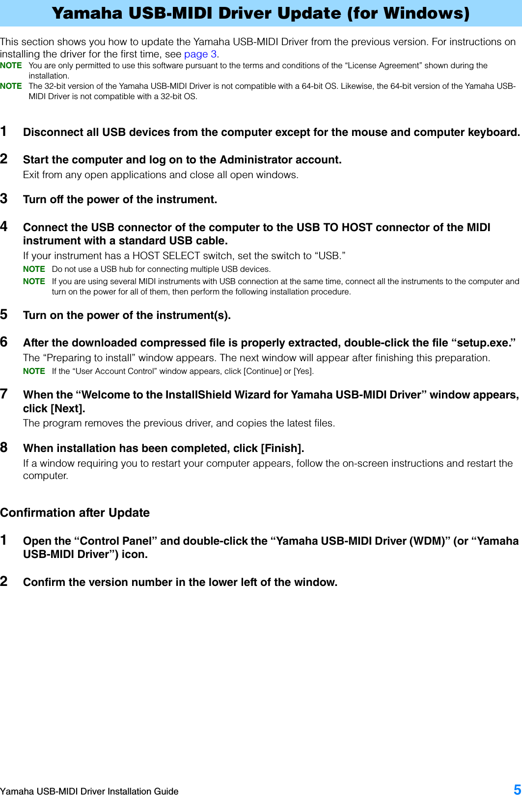 Page 5 of 8 - Yamaha USB MIDI Driver Installation Guide USB-MIDI En