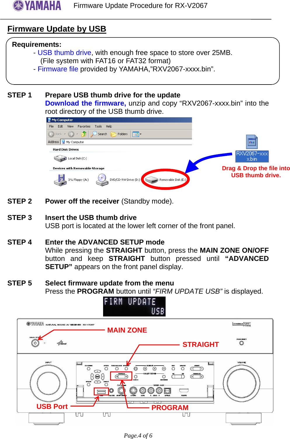 Page 4 of 6 - Yamaha - RXV2067_FirmwareUpdate_V315 -OTH Rev3 RX-V2067 Firmware Update Ver. 3.15_Installation_Manual_For_Other_Area_Than_Europe Installation Manual For Other Area Then Europe