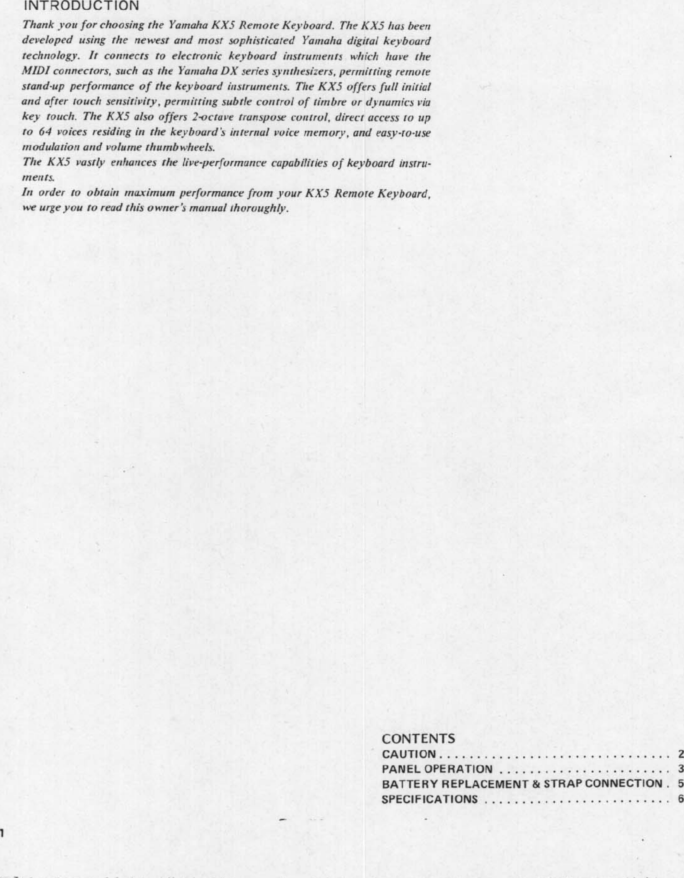 Page 2 of 8 - Yamaha  KX5 Owner's Manual (Image) KX5E