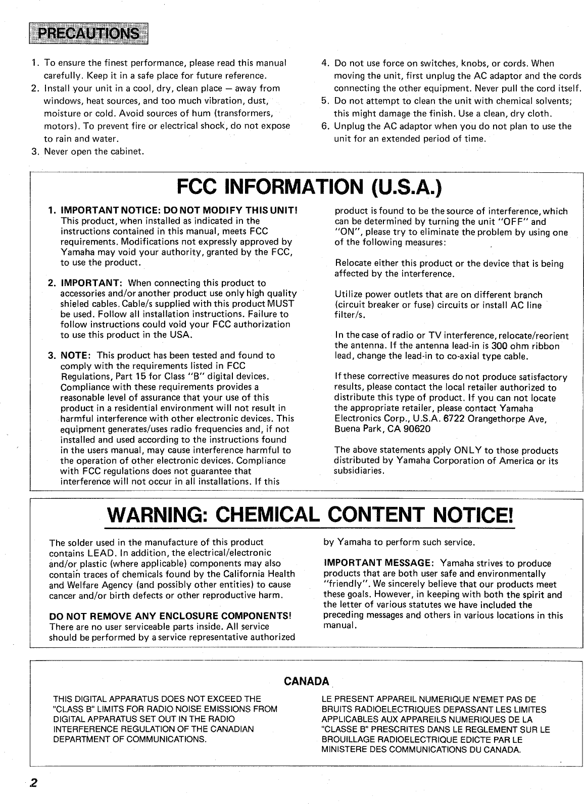 Page 2 of 6 - Yamaha .橡.ページ) MCX-10 OWNER'S MANUAL