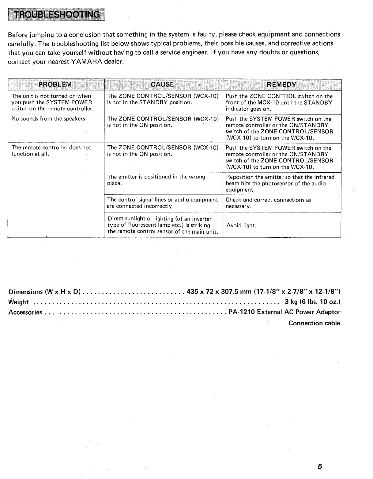 Page 5 of 6 - Yamaha .橡.ページ) MCX-10 OWNER'S MANUAL