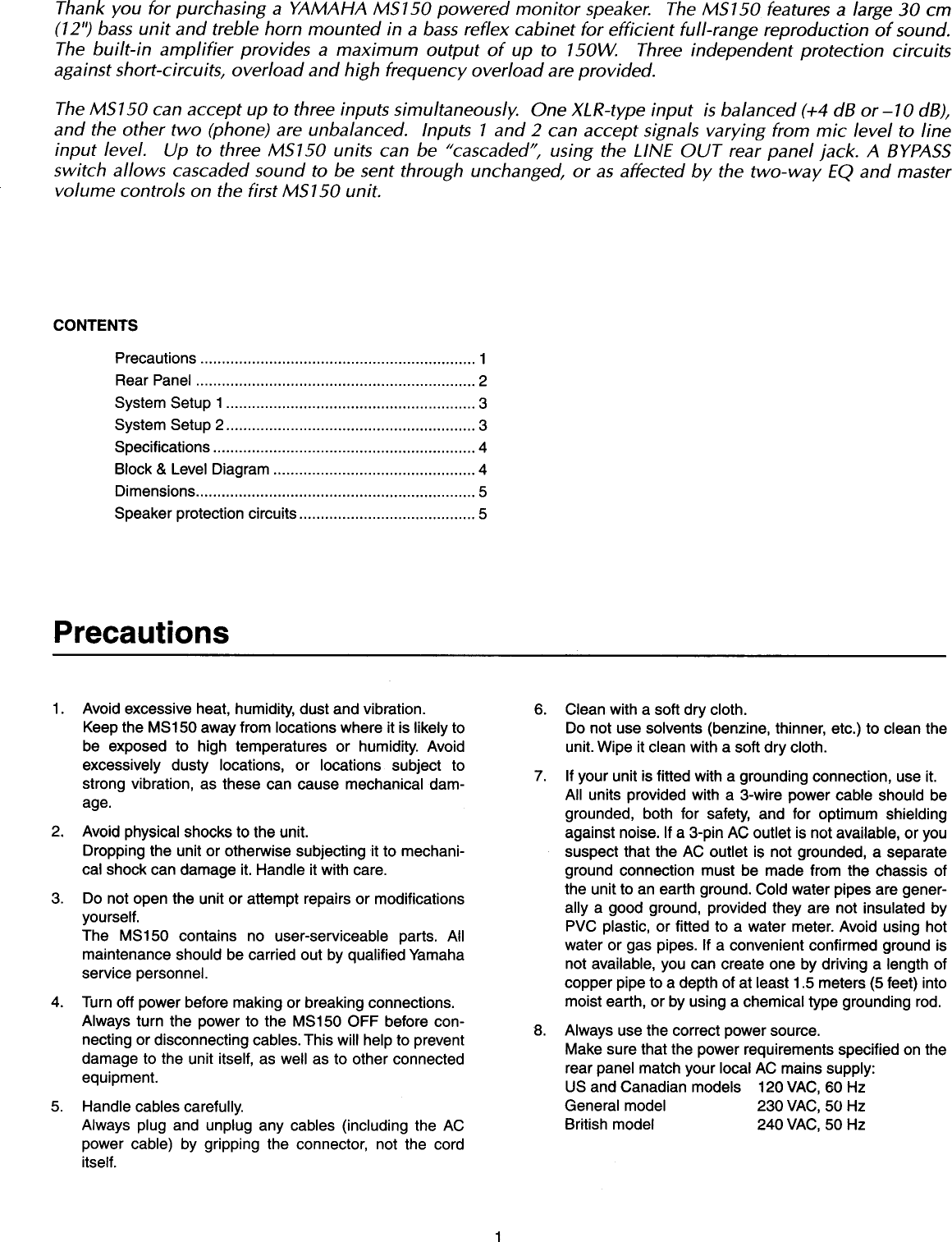 Page 3 of 8 - Yamaha  MS150 Owner's Manual (Image) MS150E