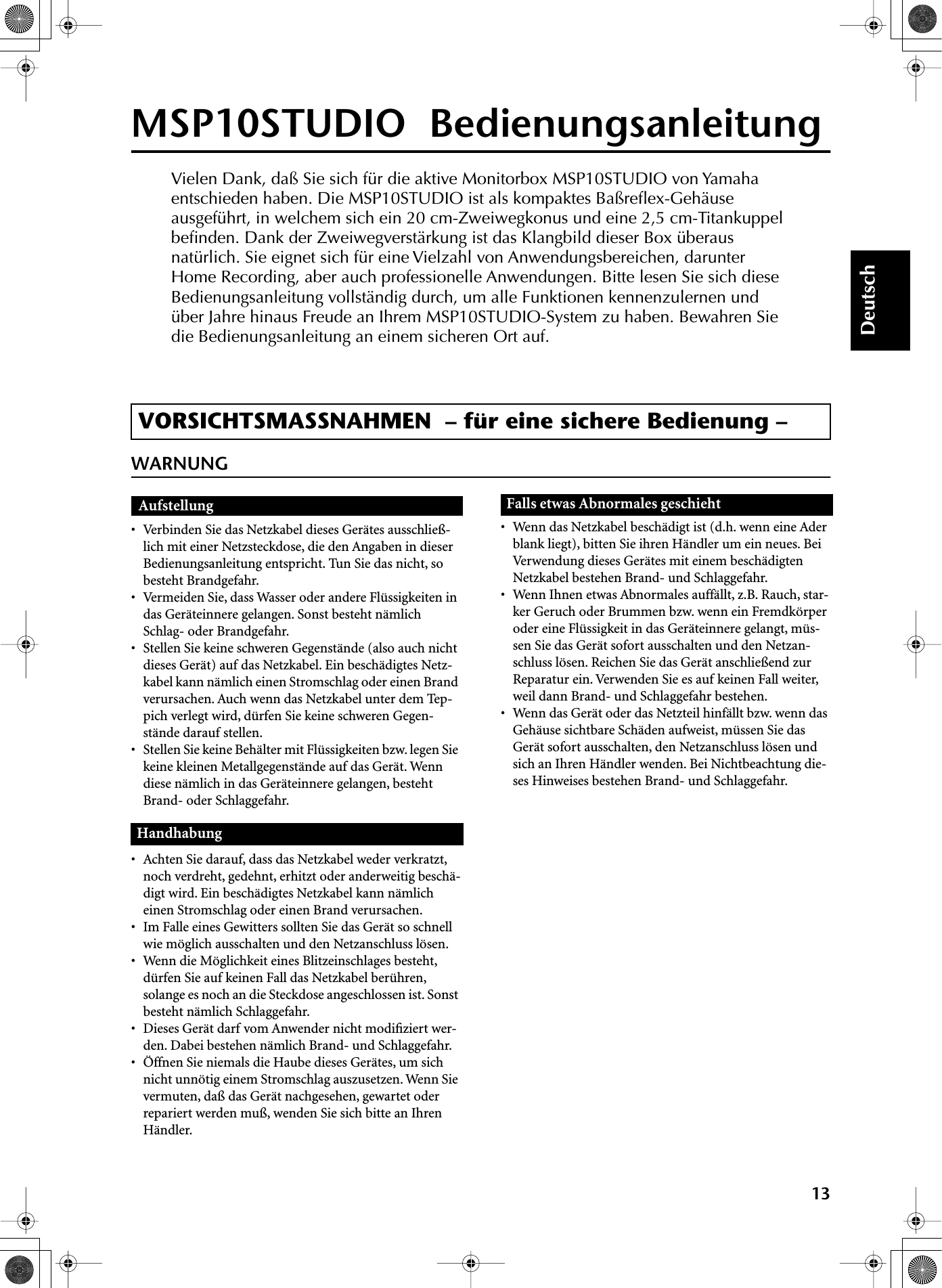 Page 2 of 7 - Yamaha MSP10STUDIO Owner's Manual MSP10STUDIOG