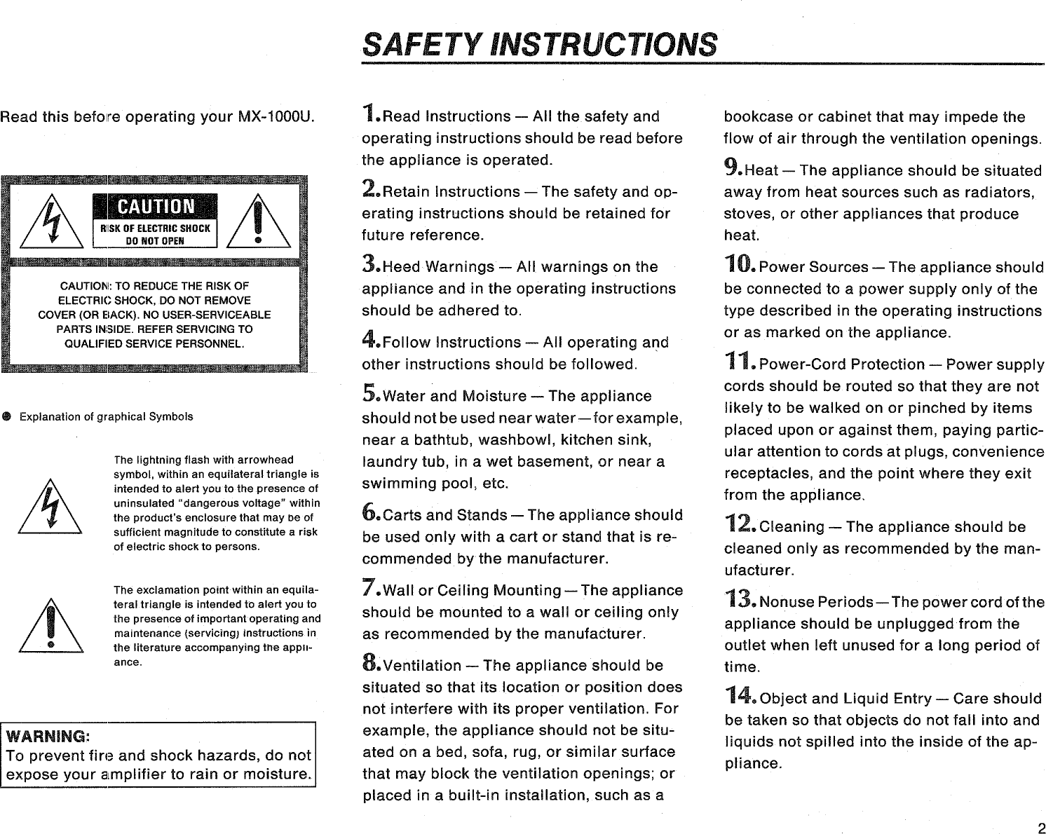 Page 3 of 12 - Yamaha .橡.ページ) MX-1000 OWNER'S MANUAL MX-1000U