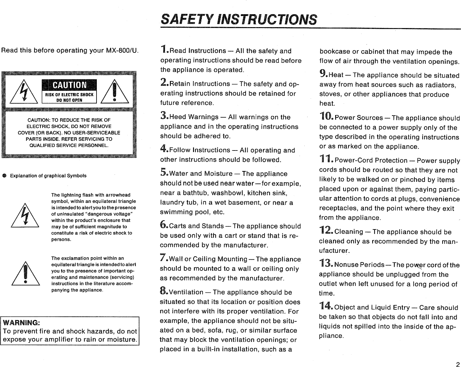 Page 3 of 12 - Yamaha .橡.ページ) MX-800 OWNER'S MANUAL