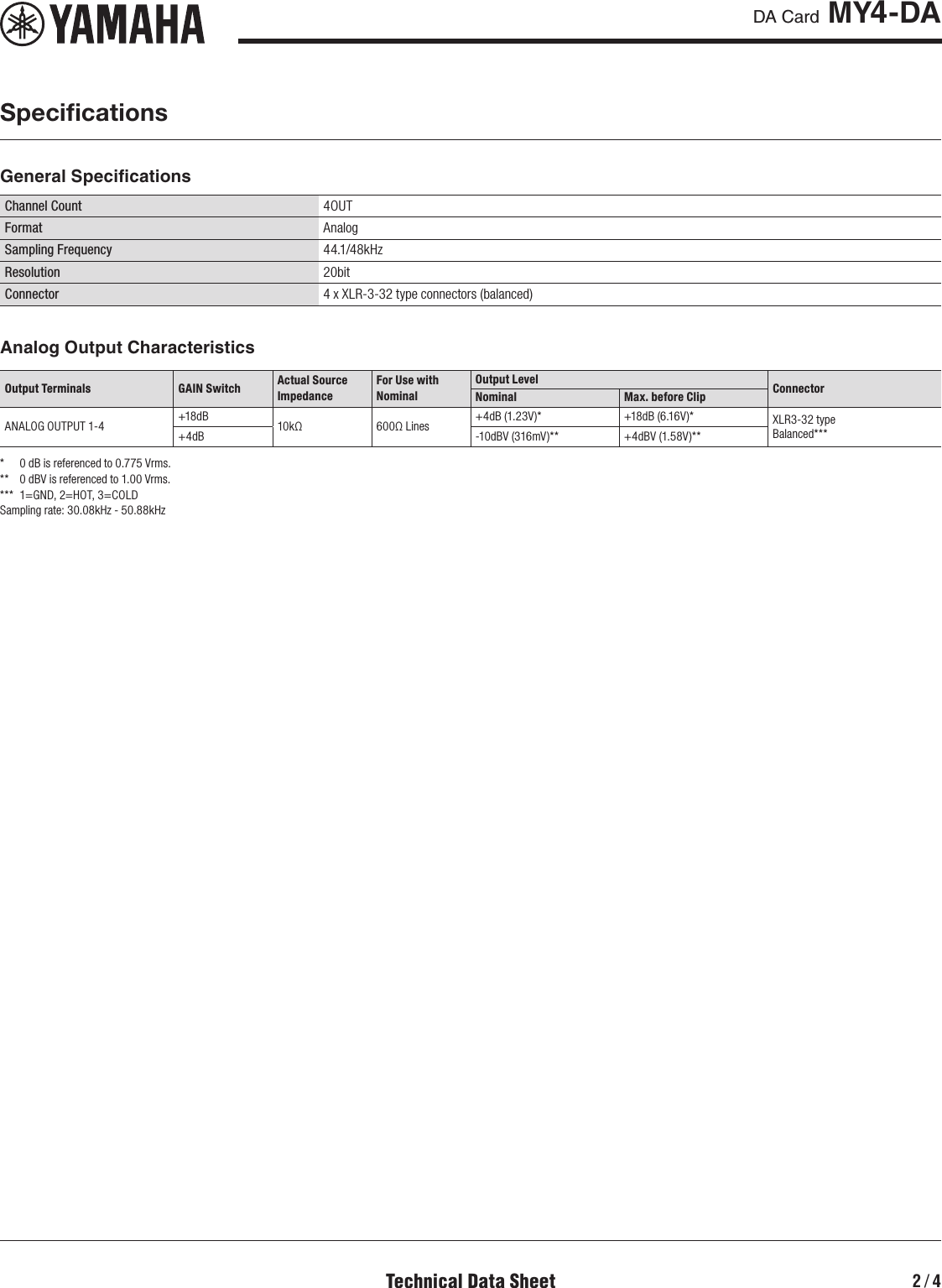 Page 2 of 4 - Yamaha MY4-DA Data Sheet (MY4-DA) Datasheet