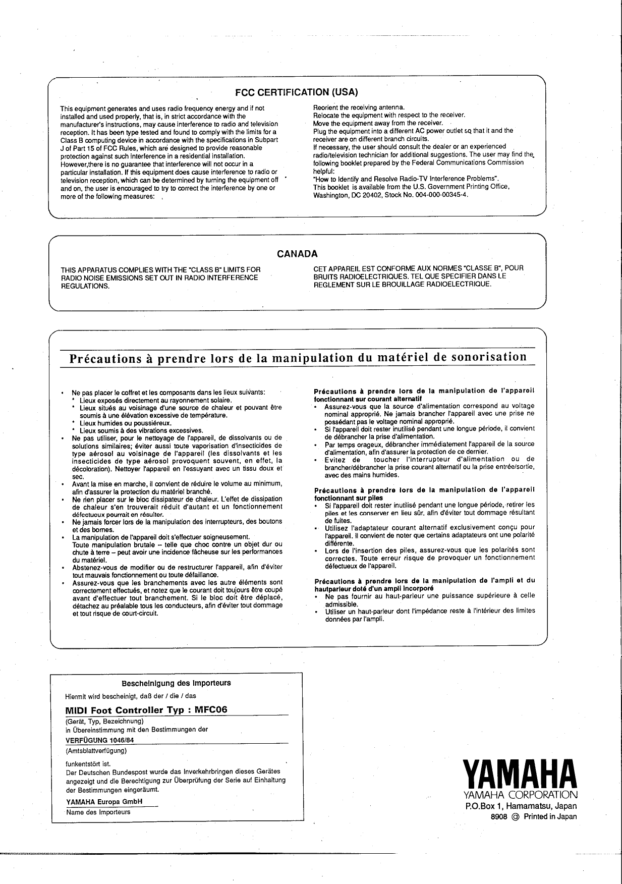 Page 8 of 8 - Yamaha Mfc06-Operation-Manual  Yamaha-mfc06-operation-manual