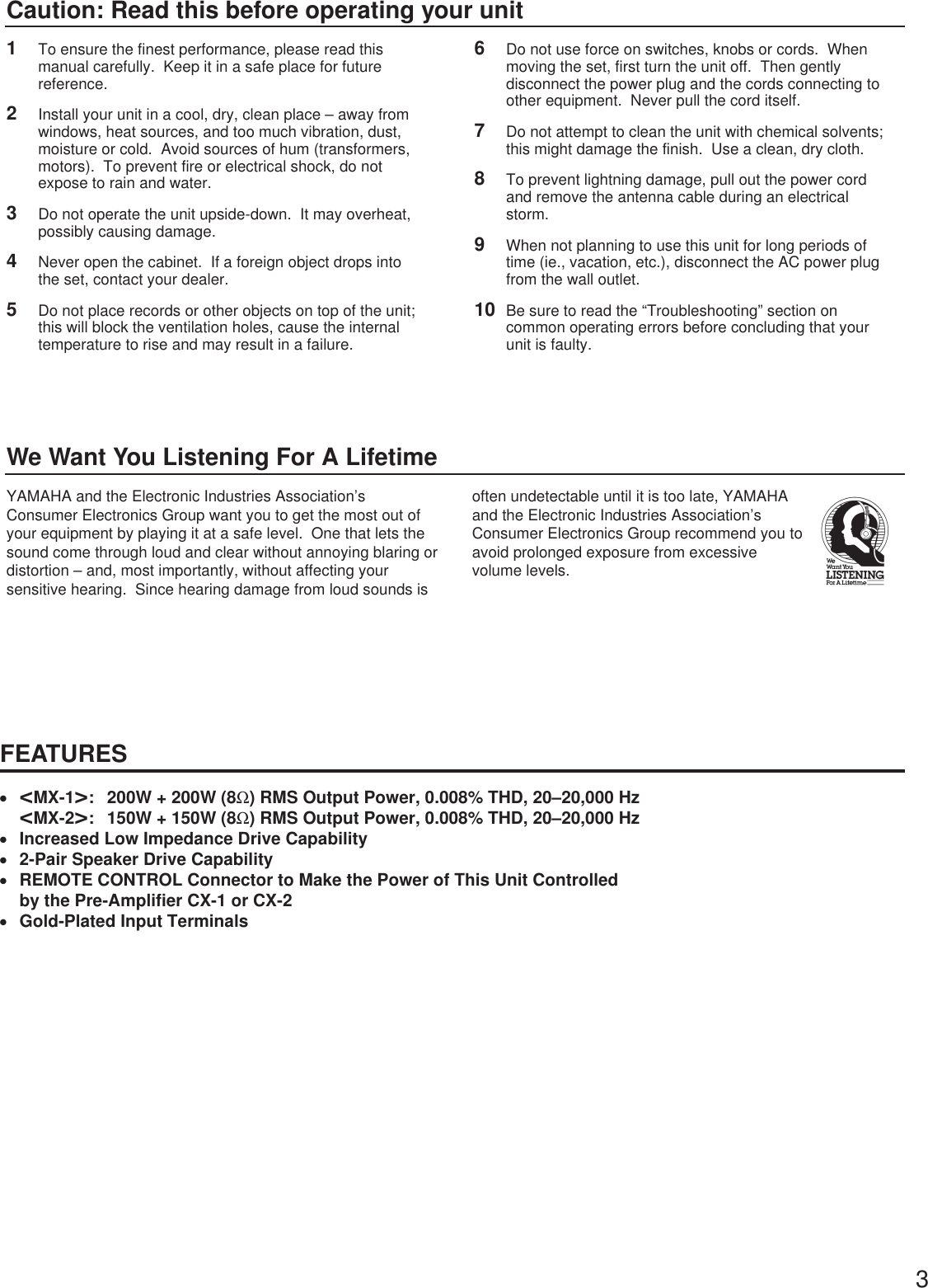 Page 3 of 8 - Yamaha Mx-1-Owners-Manual MX-1/MX-2 USA  Yamaha-mx-1-owners-manual