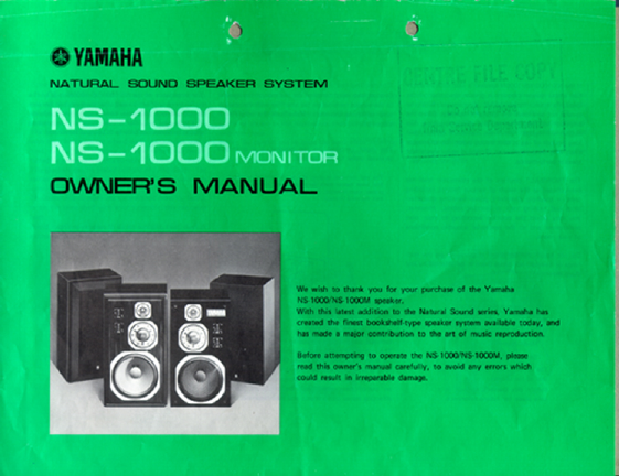 Page 1 of 4 - Yamaha  NS-1000M OWNER'S MANUAL