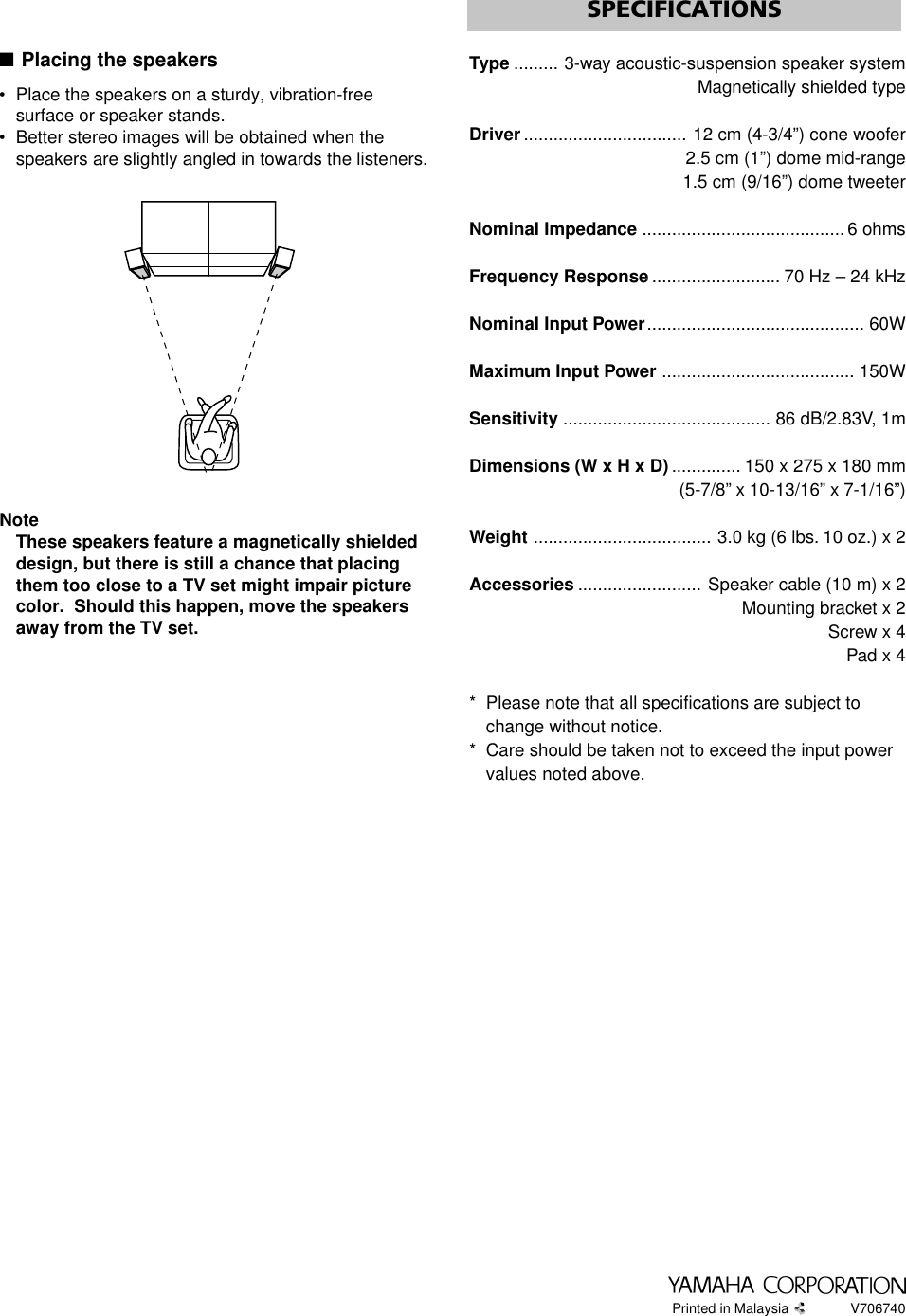 Page 4 of 4 - Yamaha NS-1000MM(Eng) NS-1000MM OWNER'S MANUAL