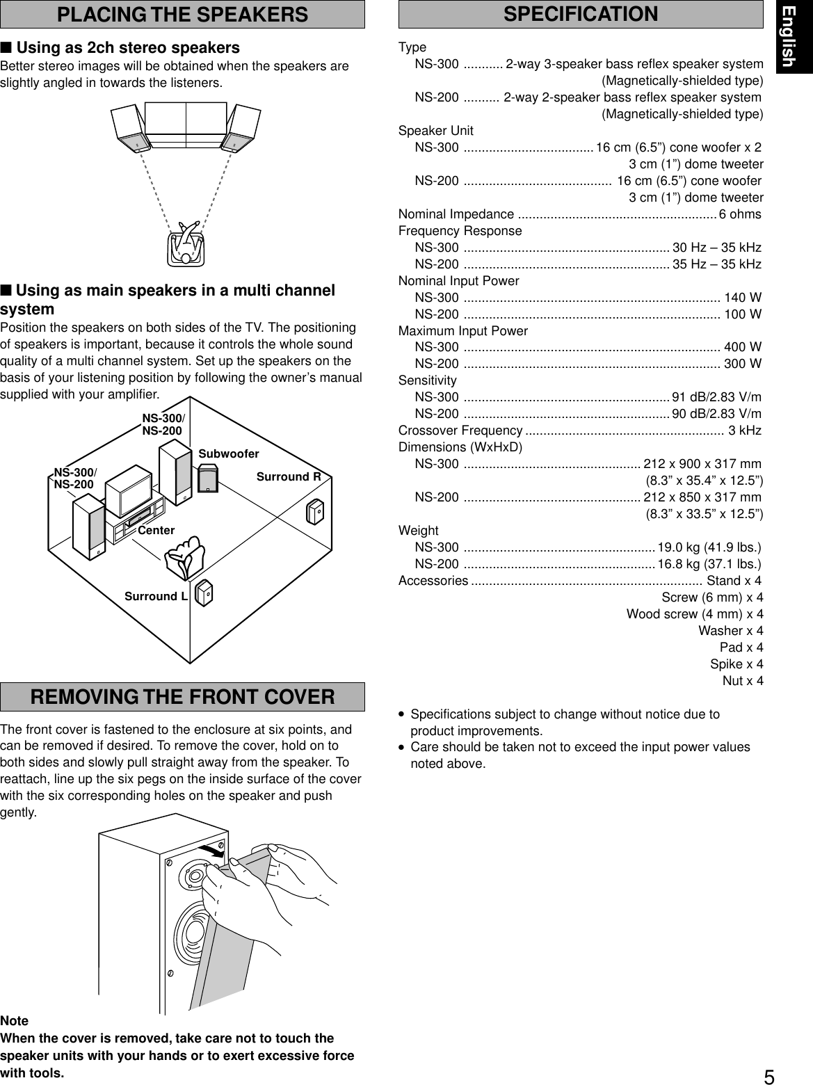 Page 5 of 6 - Yamaha  NS-200 OWNER'S MANUAL