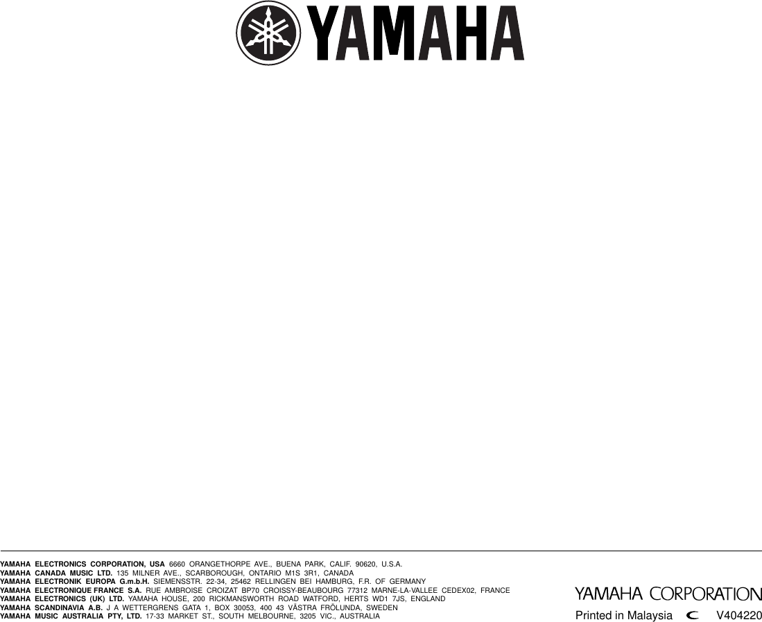 Page 6 of 6 - Yamaha  NS-200 OWNER'S MANUAL