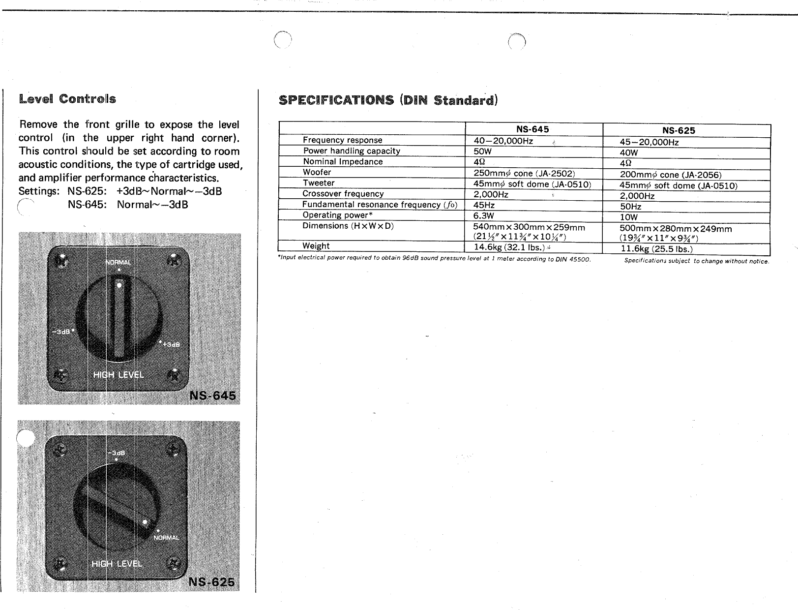 yamaha ns 645 specs