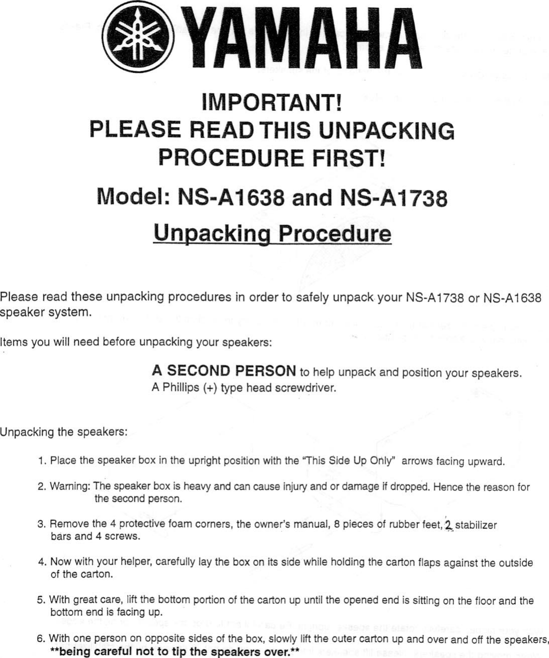 Page 5 of 7 - Yamaha Ns-A1738/1638_1 NS-A1738 Manual