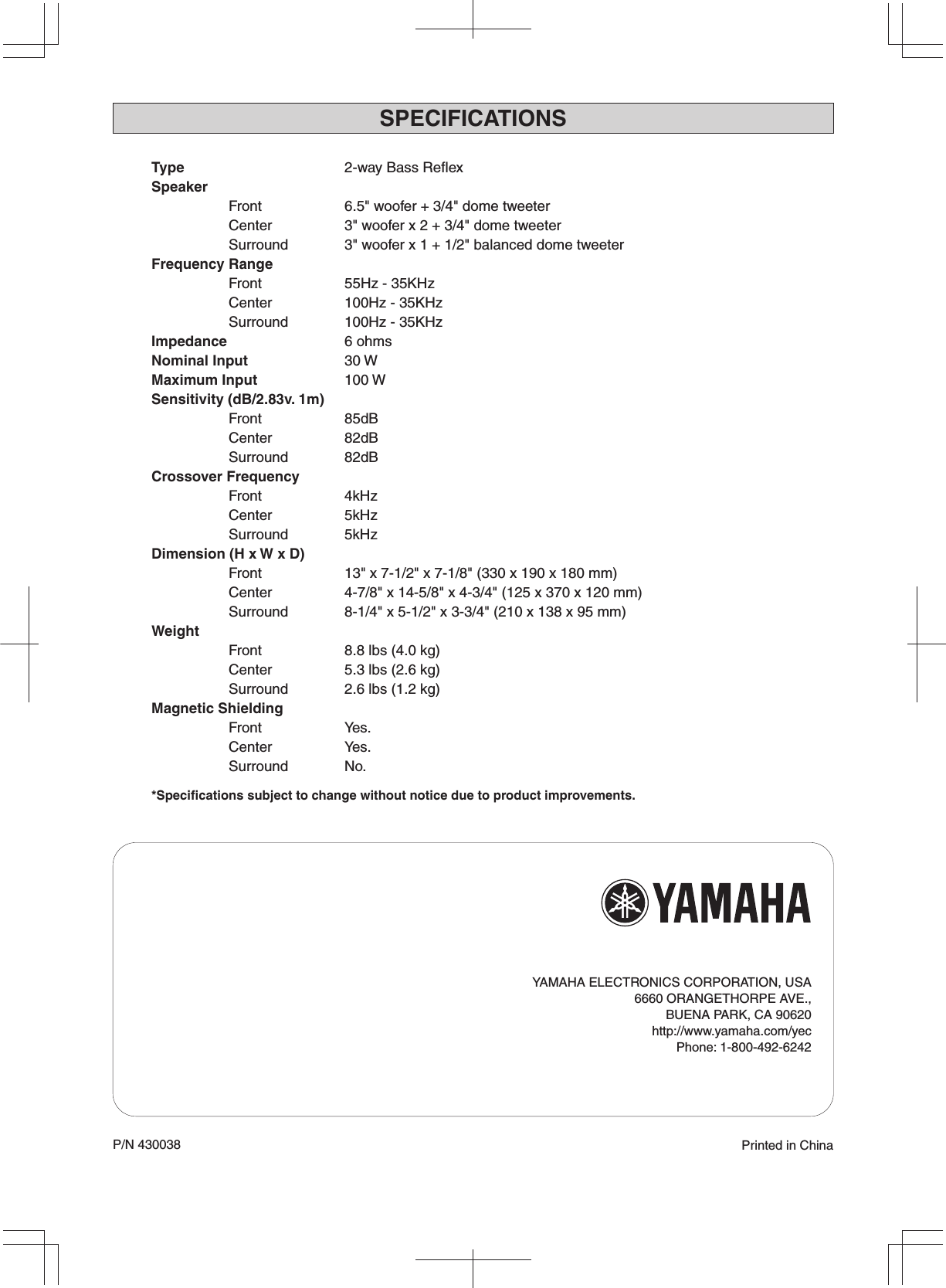 Page 8 of 8 - Yamaha NS-AP6500 NS-AP6500M_E_manual NS-AP6500M E Manual