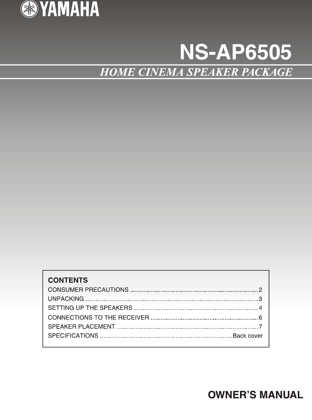 Page 1 of 8 - Yamaha 6505 NS-AP6505 Home Cinema Speaker Package Owners Manual NS-AP6505BL