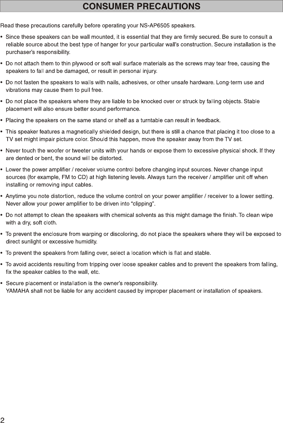 Page 2 of 8 - Yamaha 6505 NS-AP6505 Home Cinema Speaker Package Owners Manual NS-AP6505BL
