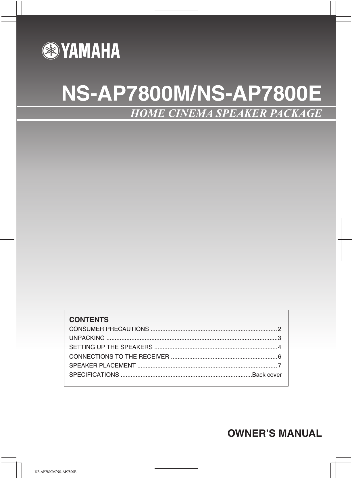 Page 1 of 8 - Yamaha NS-AP7800M Owner's Manual NS-AP7800