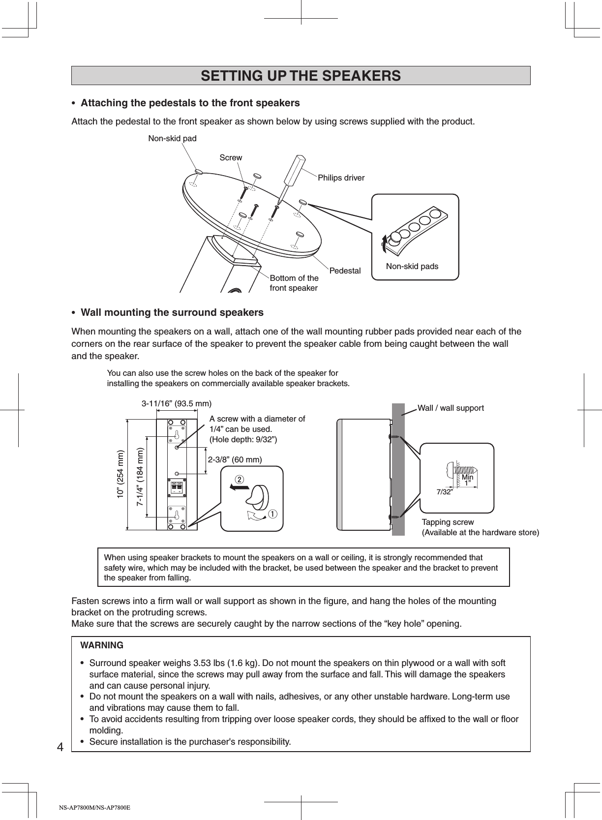 Page 4 of 8 - Yamaha NS-AP7800M Owner's Manual NS-AP7800