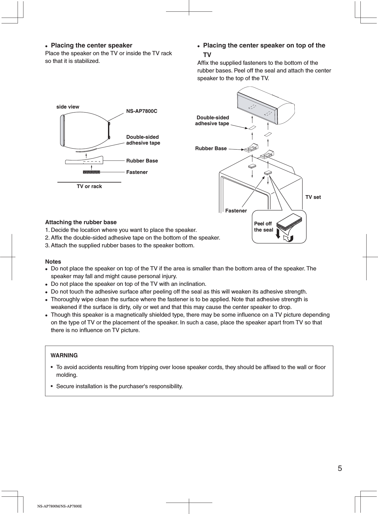 Page 5 of 8 - Yamaha NS-AP7800M Owner's Manual NS-AP7800