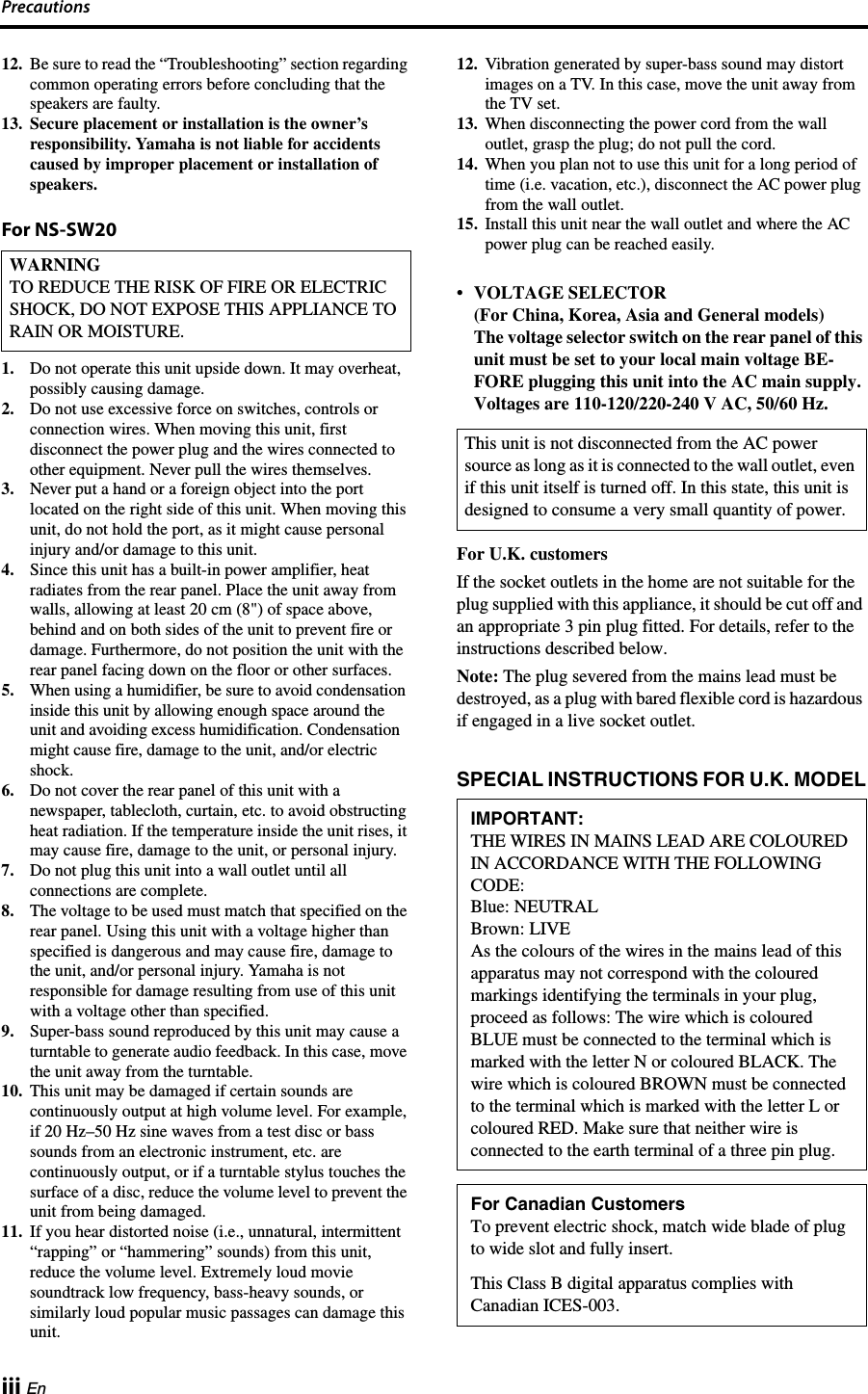Page 4 of 11 - Yamaha NS-P40 NS-P20 Owner's Manual
