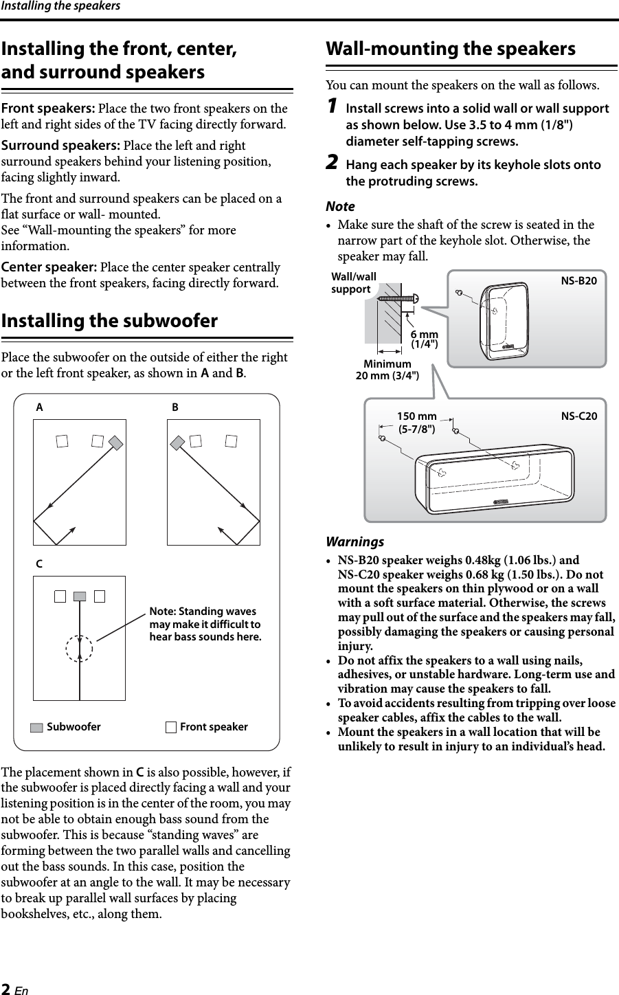 Page 6 of 11 - Yamaha NS-P40 NS-P20 Owner's Manual