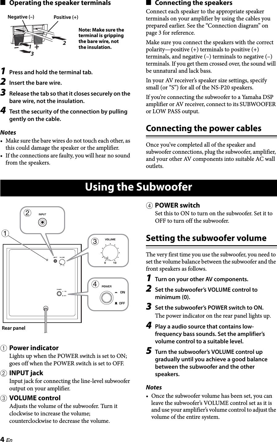 Page 8 of 11 - Yamaha NS-P40 NS-P20 Owner's Manual