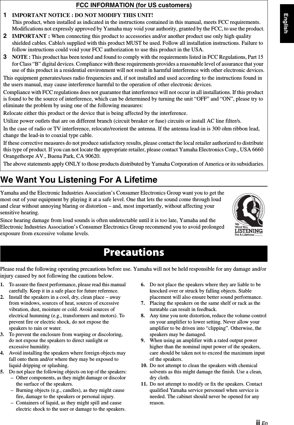 Page 3 of 11 - Yamaha NS-P40 NS-SW40 Owner's Manual NS-P40-NS-SW40 UC En