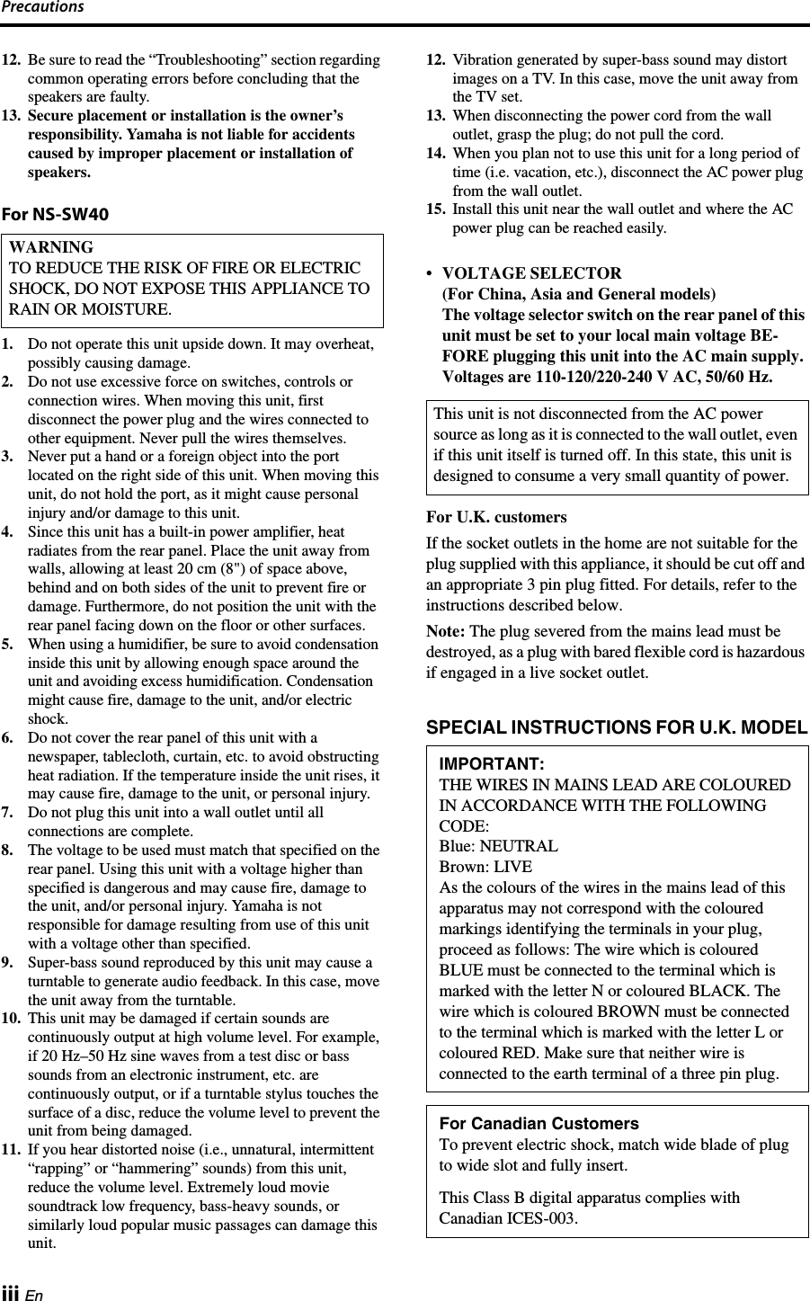 Page 4 of 11 - Yamaha NS-P40 Owners Manual