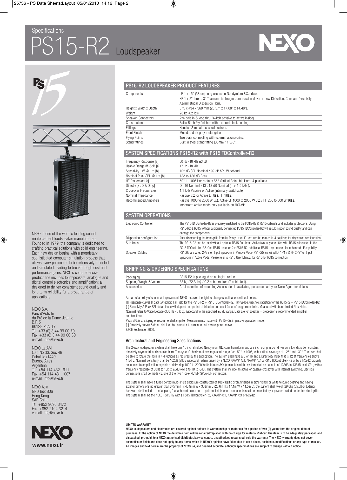 Page 2 of 2 - Yamaha Nexo-Ps15-R2-Data-Sheet Layout  Yamaha-nexo-ps15-r2-data-sheet