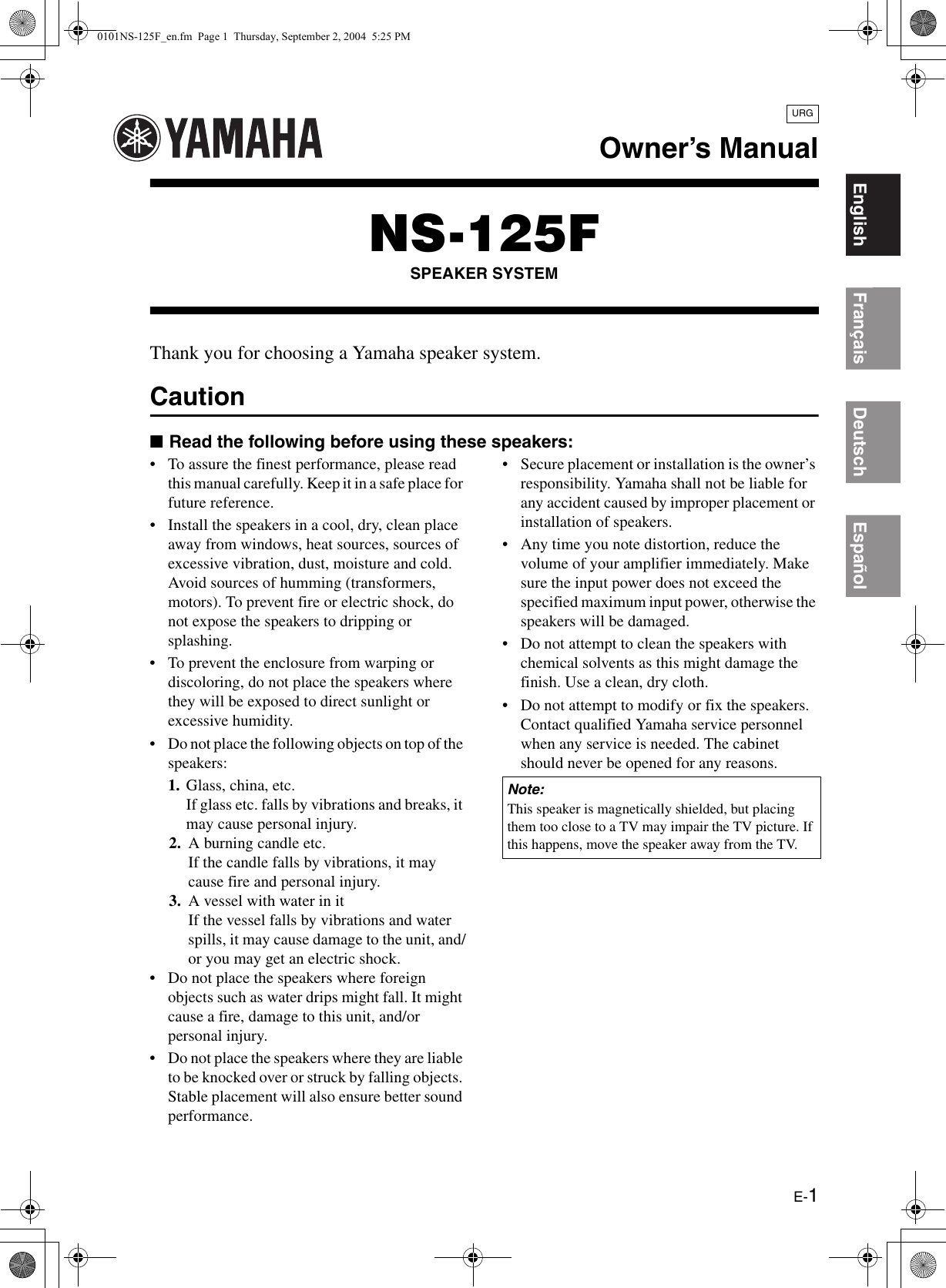 Page 1 of 4 - Yamaha Ns-125F-Owners-Manual 0101NS-125F_en  Yamaha-ns-125f-owners-manual