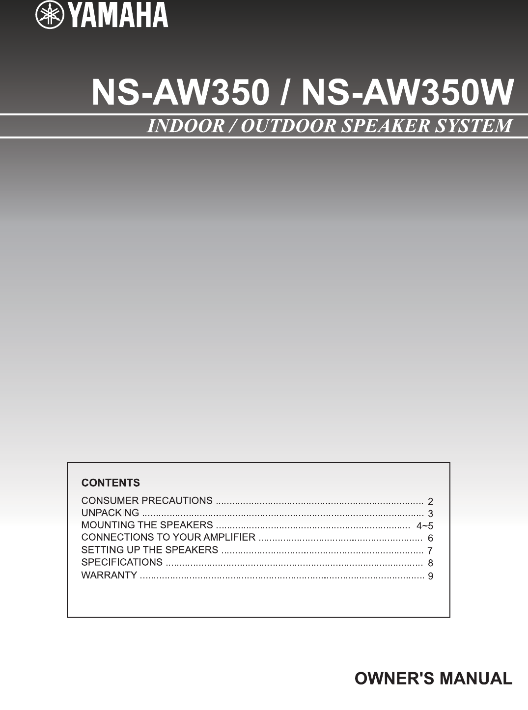 Page 1 of 12 - Yamaha NS-AW350_English Manual_200629 NS-AW350 Owner's Manual Owners-Manual-NS-AW350 USA