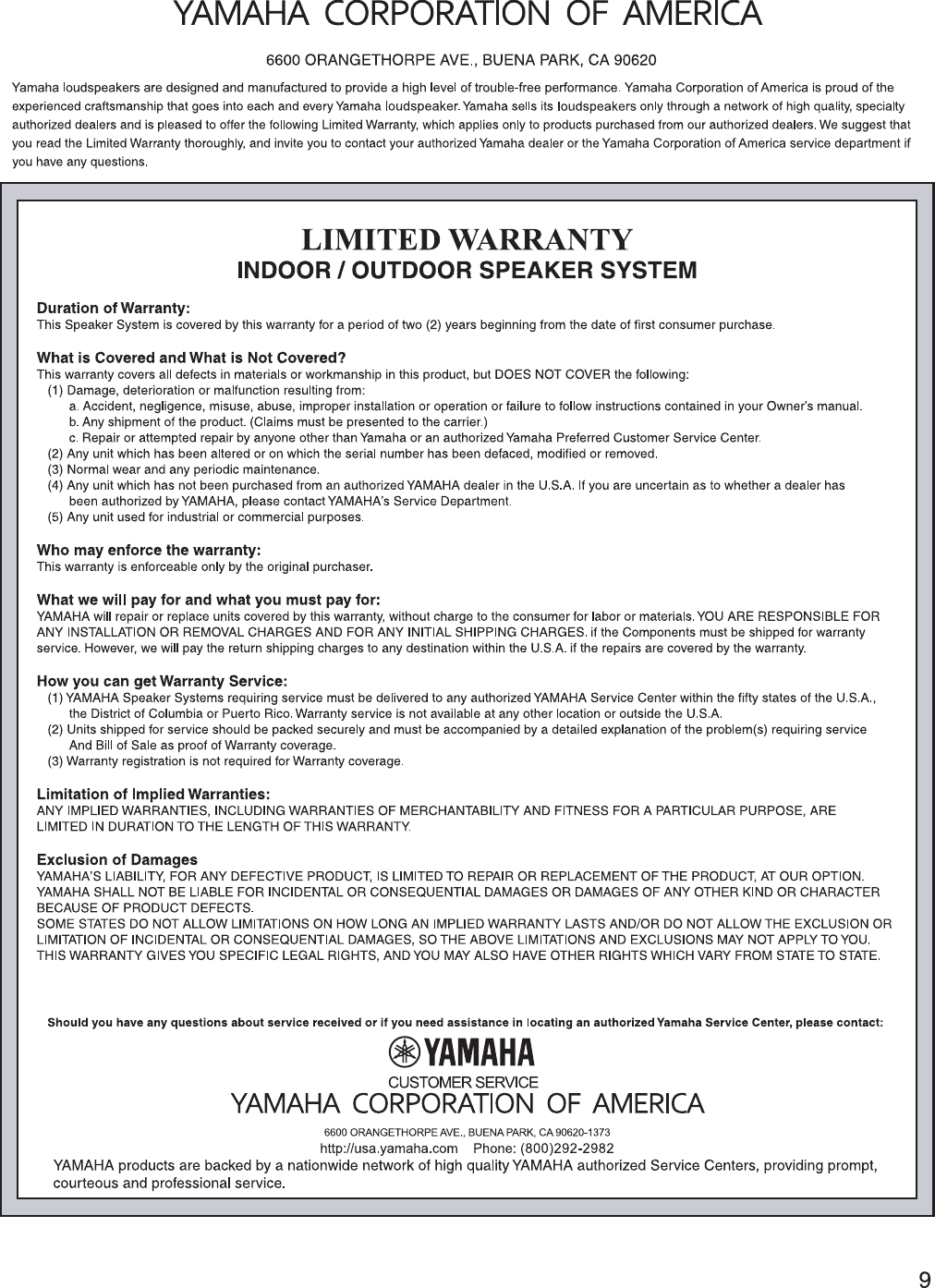Page 10 of 12 - Yamaha NS-AW350_English Manual_200629 NS-AW350 Owner's Manual Owners-Manual-NS-AW350 USA